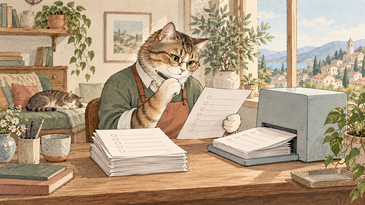 A business cat checks a small office automation workflow before relying on it